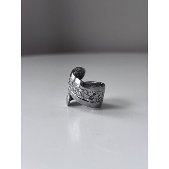 Handmade Floral Spoon Ring - Size 6.5 Silverware Wrap Band Silver - Picture 5 of 7